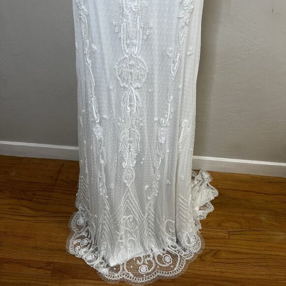 LULUS Wedding Dress Medium Passionate Romance White Beaded Sequin Mermaid Maxi - Picture 3 of 12